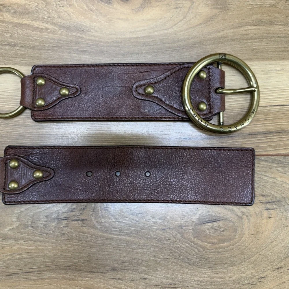 Michael Kors Women's Y2K Vintage Wide Belt Size L Brown Leather Boho Festival